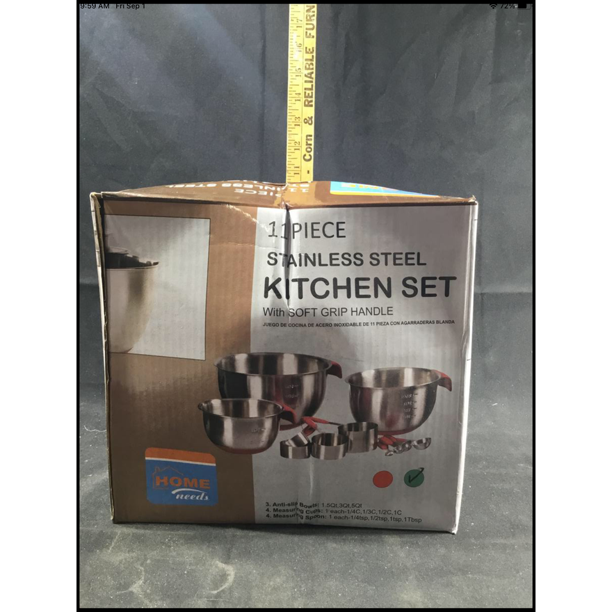 Home Needs 11 Piece Stainless Steel Kitchen Set w/ Soft Grip Handles