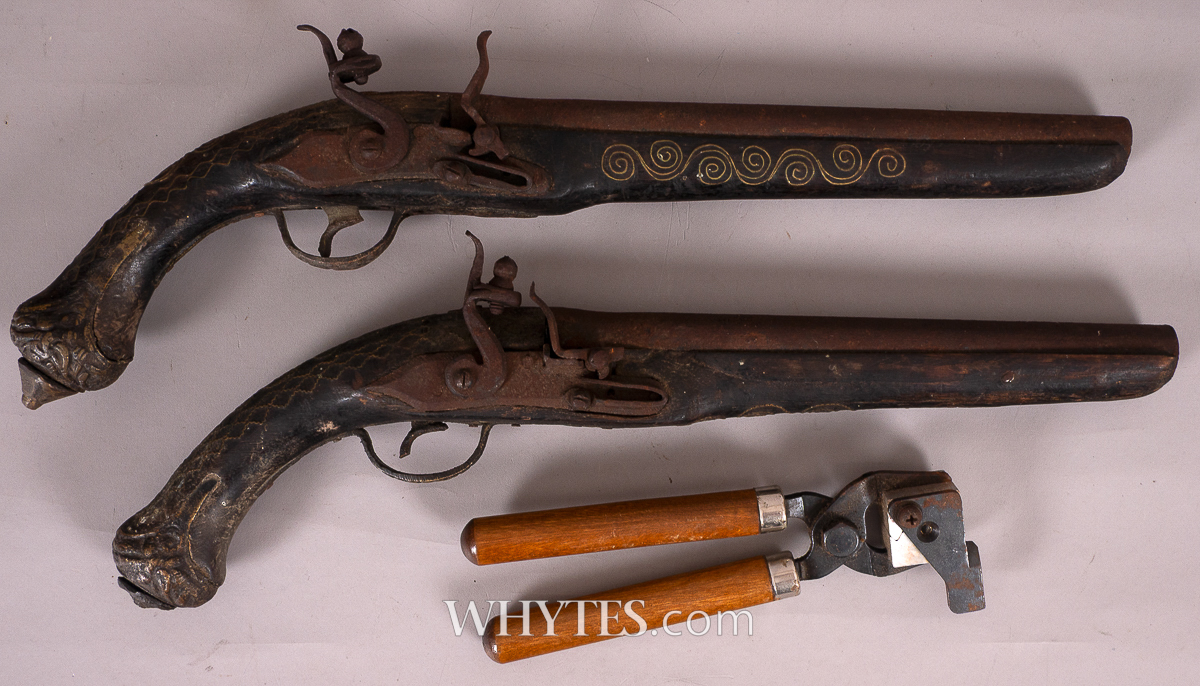 18th/19th century pair of flintlock pistols of Asian origin, also a ...