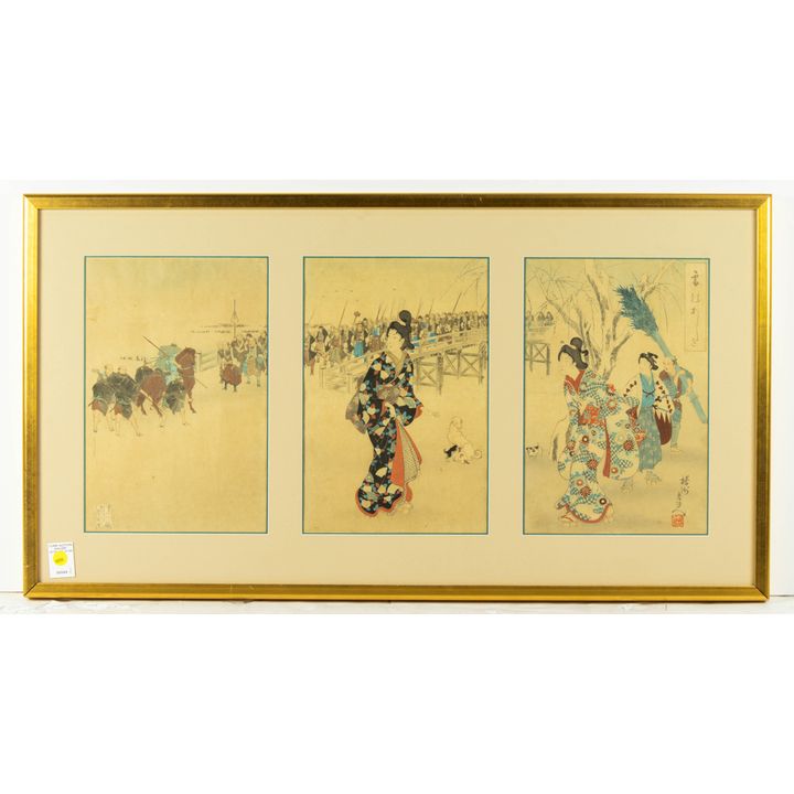 Toyohara Chikanobu triptych woodblocks