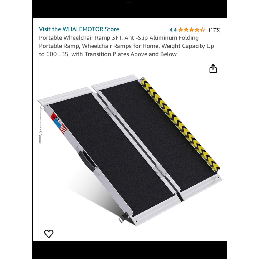 Whalemotor Portable Wheelchair Ramp 3' Anti-Slip Folding Ramp