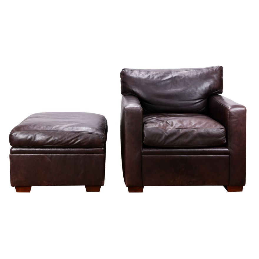 A Ralph Lauren leather lounge chair and ottoman