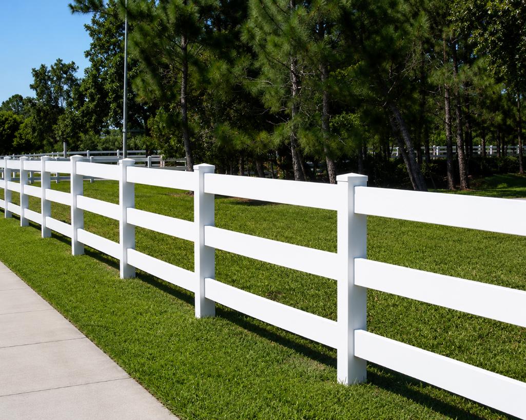 79.4'L x 4.2'H White Vinyl PVC 3-Rail Farm Fence Sections w/ Posts ...