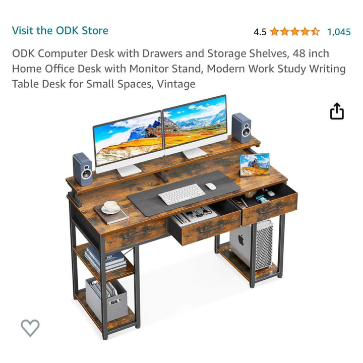 ODK Desk w/ 3 Drawers & 2 Shelves Vintage Finish w/ Black Legs