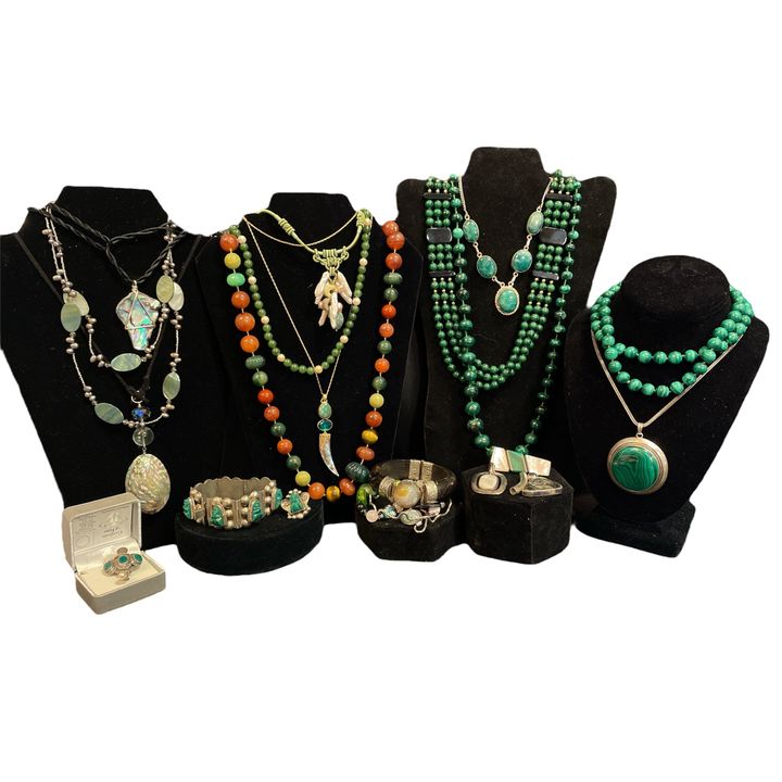 Assorted Malachite, Moissanite, Abalone & Some Sterling Silver Jewelry