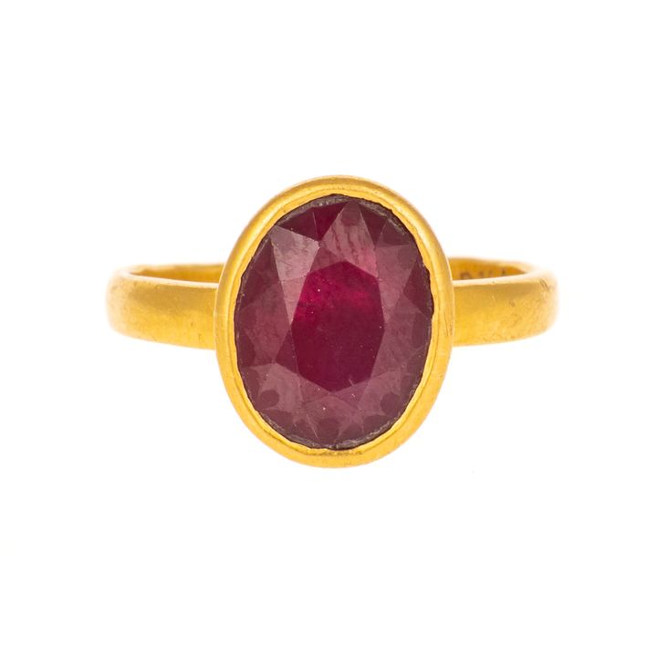 A Bezel Set 4.05 Carat Ruby Ring in 22K