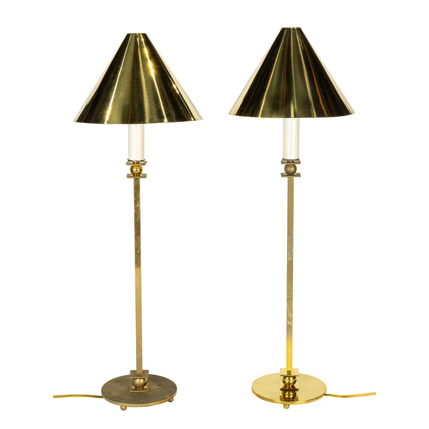 A pair of Florian Schulz style brass table lamps