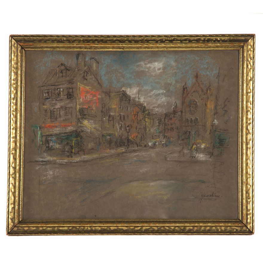 Glenn Cooper Henshaw. Village Square, pastel