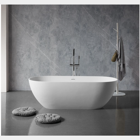 Vanityfus 69 in. Stone Resin Flatbottom Solid Surface Freestanding Double Slipper Soaking Bathtub - PA9