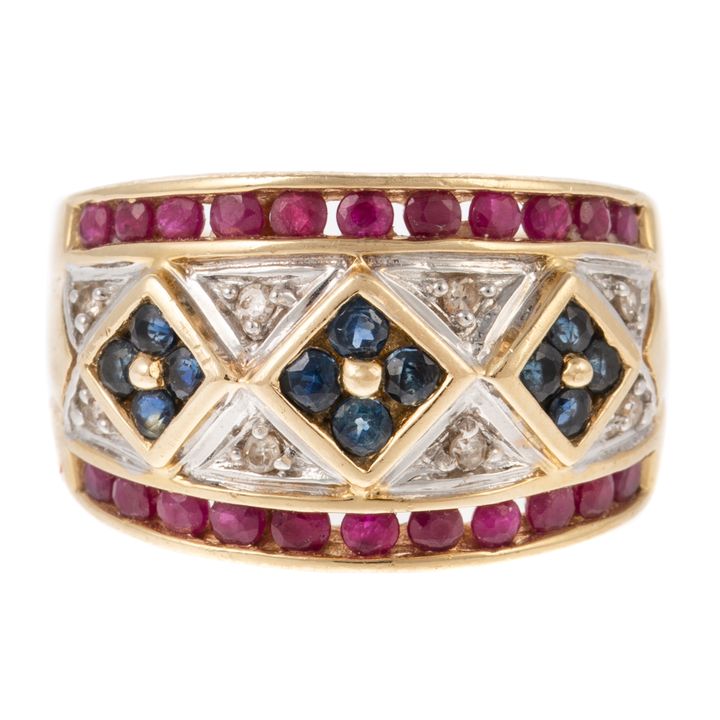 A Diamond, Ruby & Sapphire Band in 14K