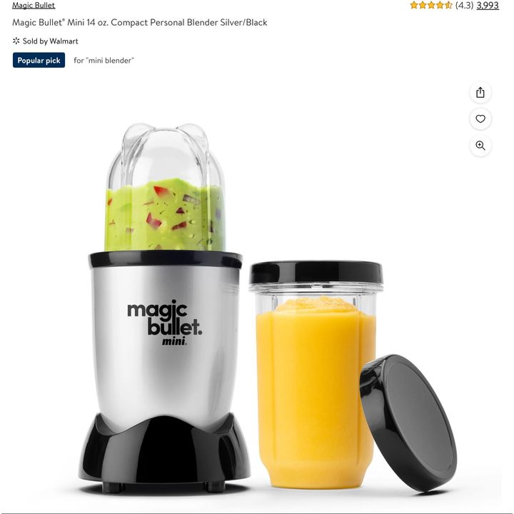 Magic Bullet Mini 14oz Compact Personal Blender Silver/Black