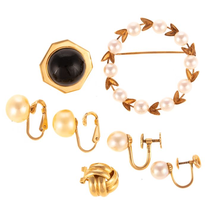 An Assortment of Gold Pearl Jewelry