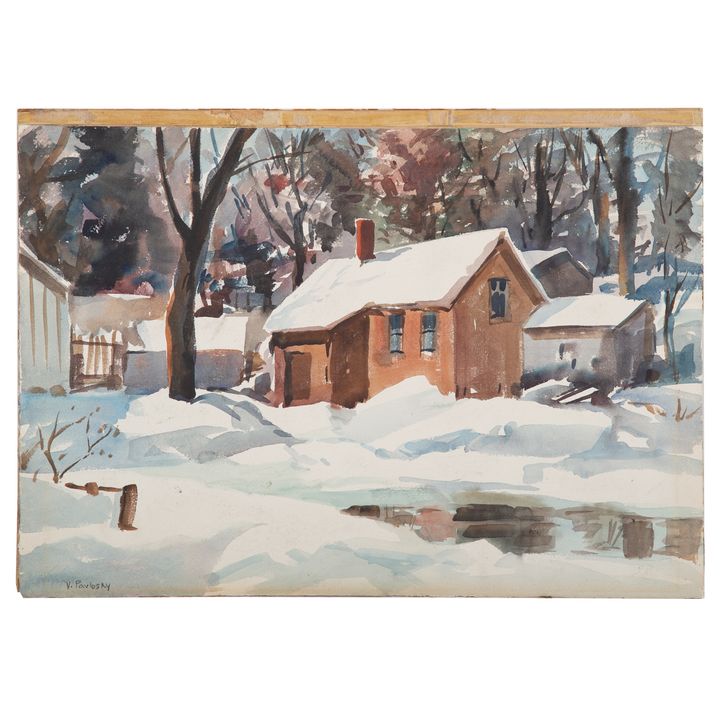 Vladimir Pavlosky. House in Snow, watercolor