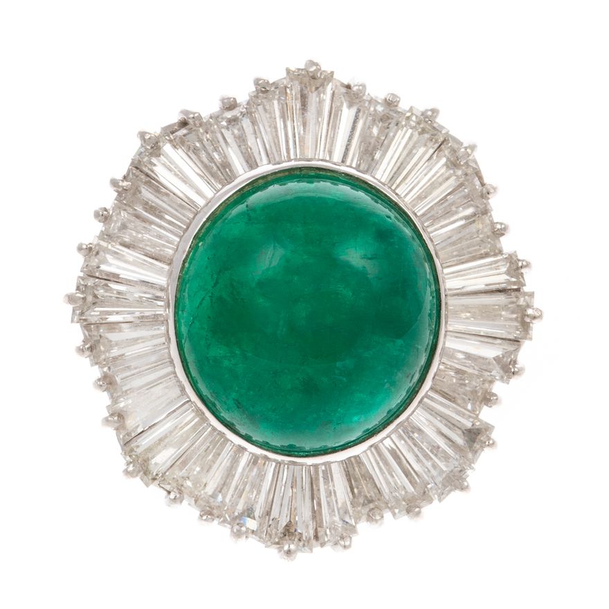 A 6.50ct Cabochon Emerald & Diamond Ring
