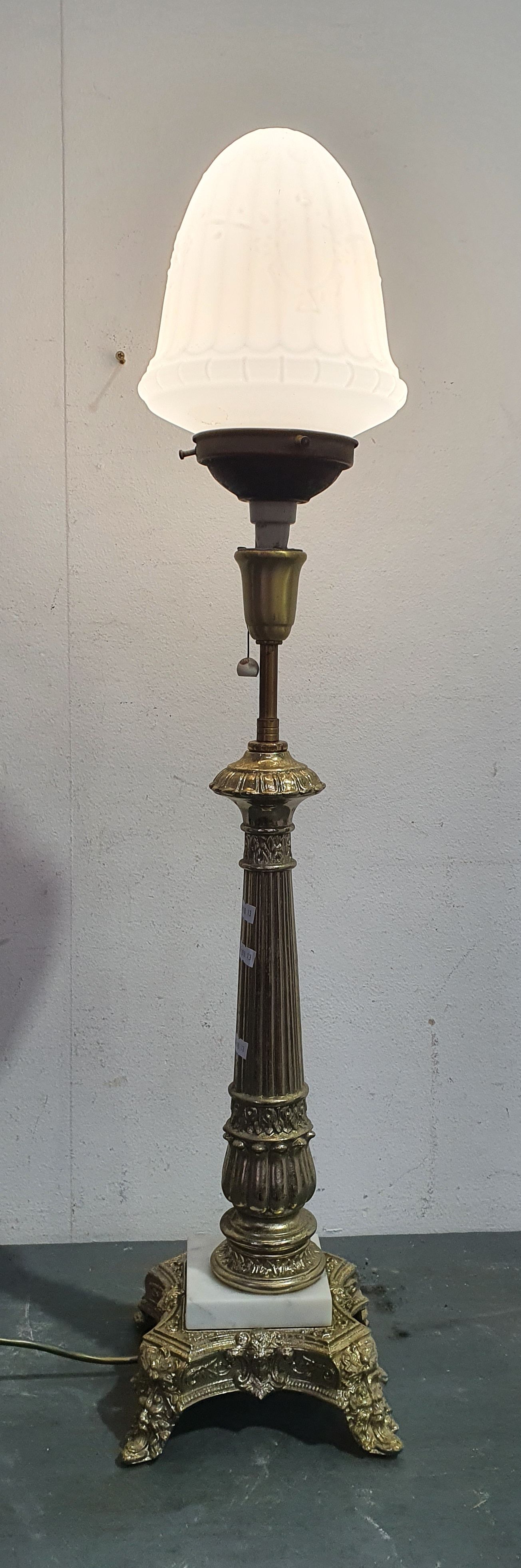 A Brass And Marble Table Lamp