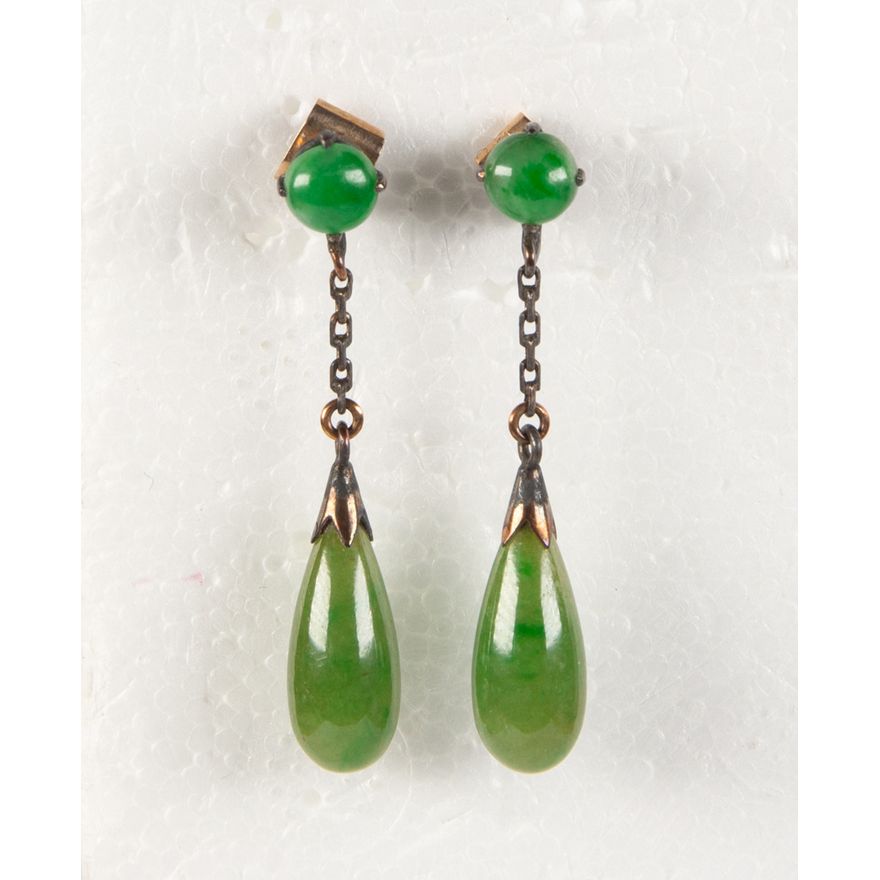 Pair of jade and 9k rose gold earrings