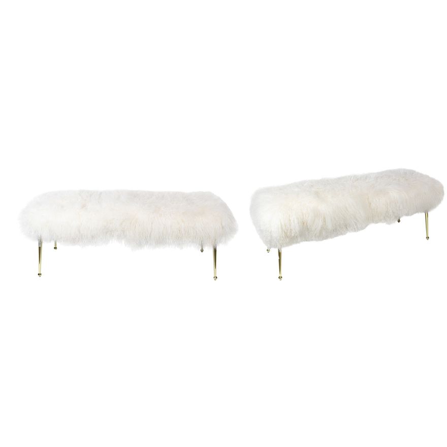 Pair of H.D. Buttercup faux fur upholstered benches