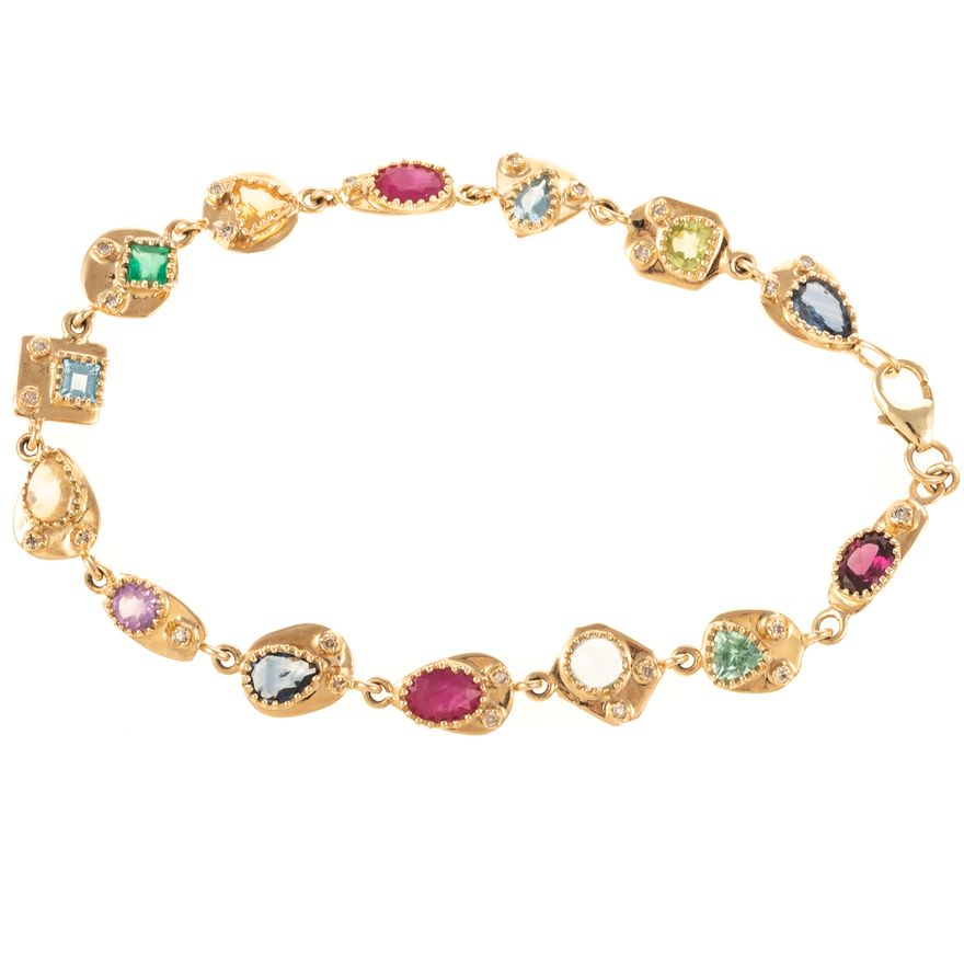 An Artistic Multi-Gemstone Bracelet in 14K