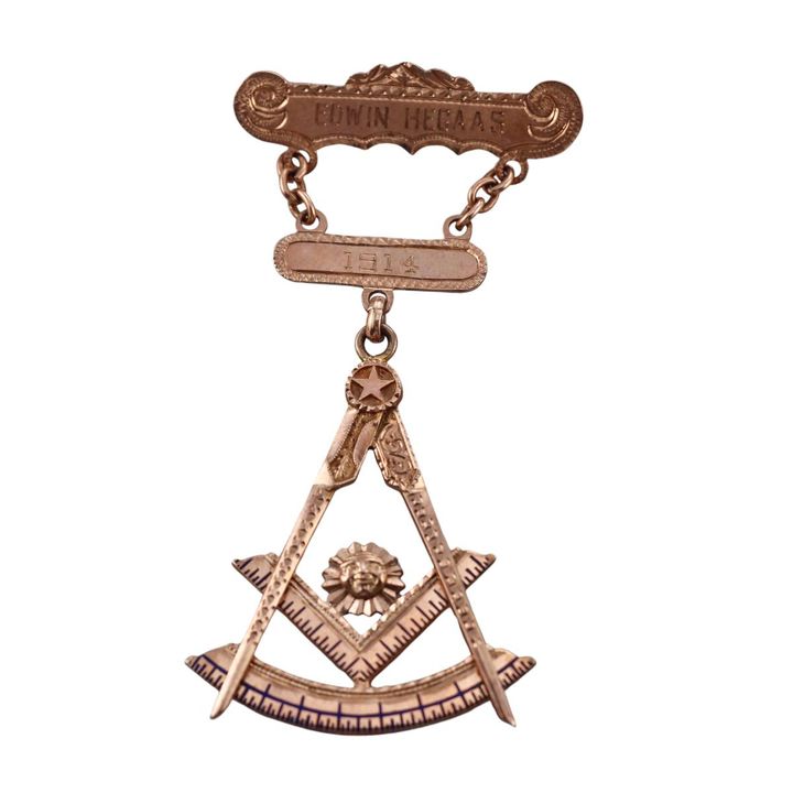Antique Masonic 14k Gold Brooch Medal