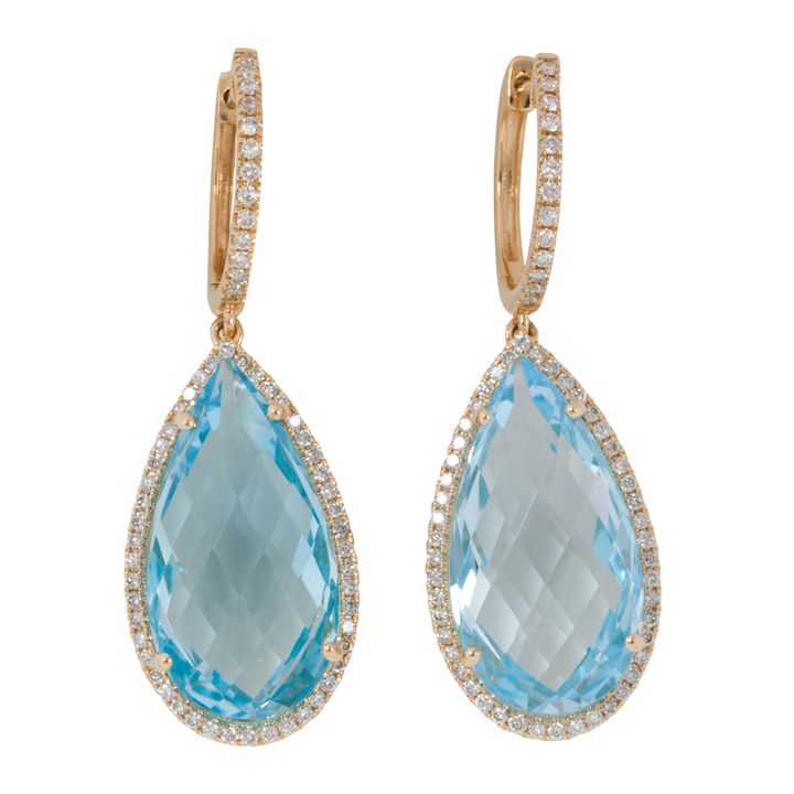 A pair of topaz, diamond and 14k gold earrings