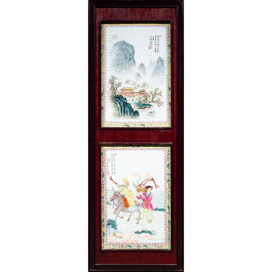 Set of four Chinese famille rose porcelain plaques