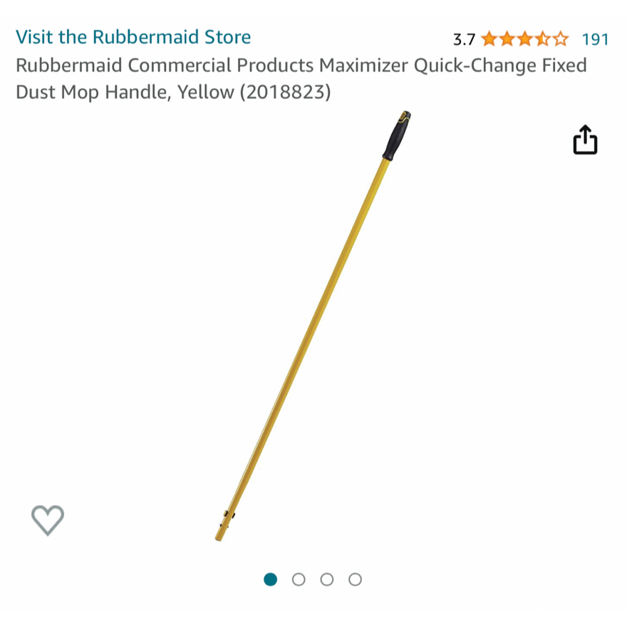 Rubbermaid Commerical Products Maximizer Quick-Change Fixed Dust Mop Handle, Yellow