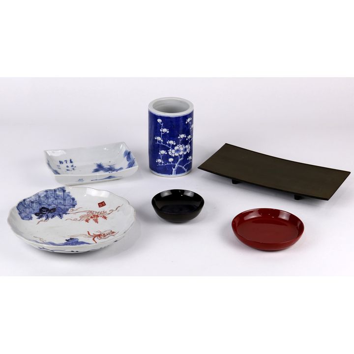 Japanese Blue-and-White Porcelain Dishes, Lacquer Ware