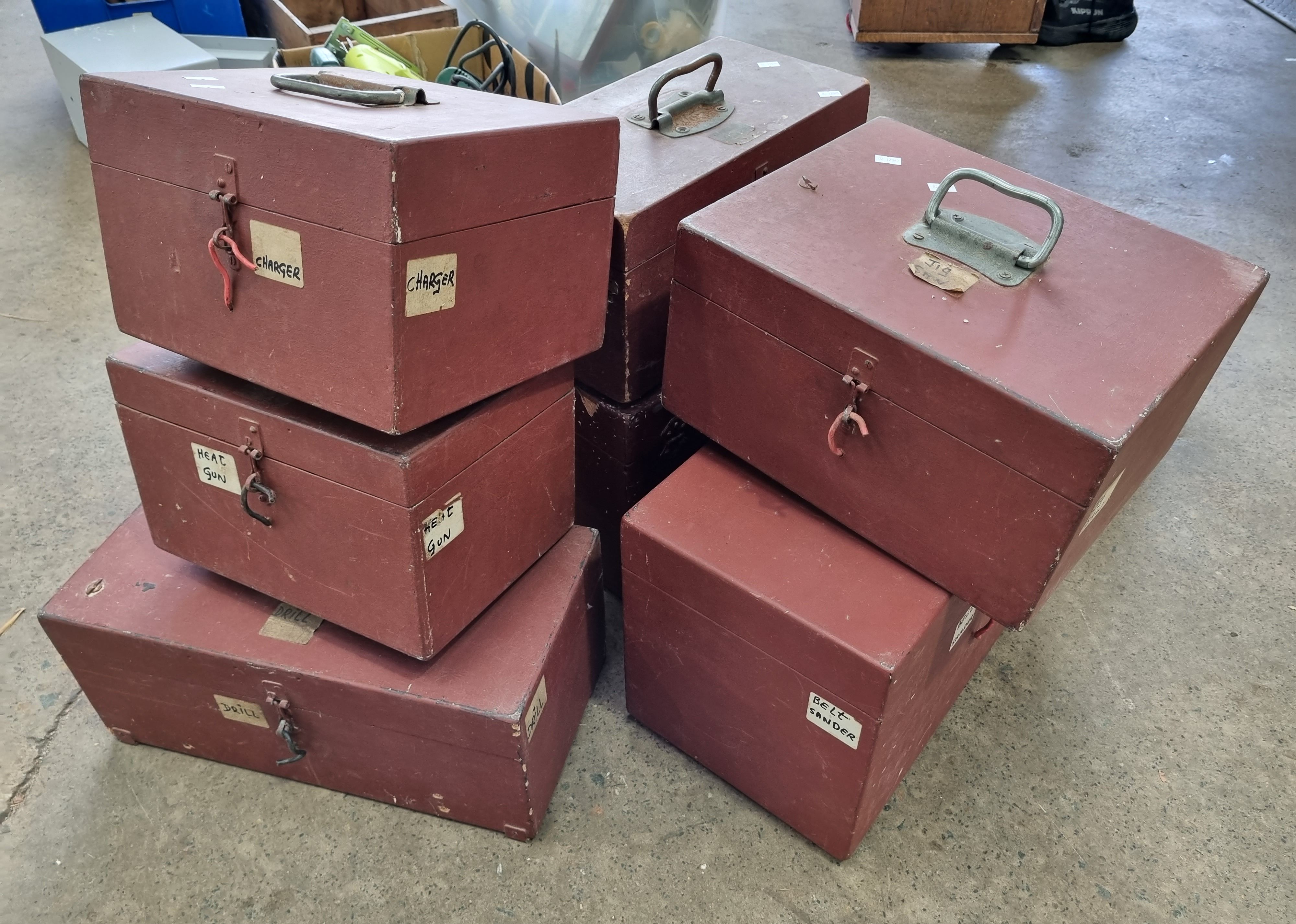 Nine Vintage Timber Tool Boxes