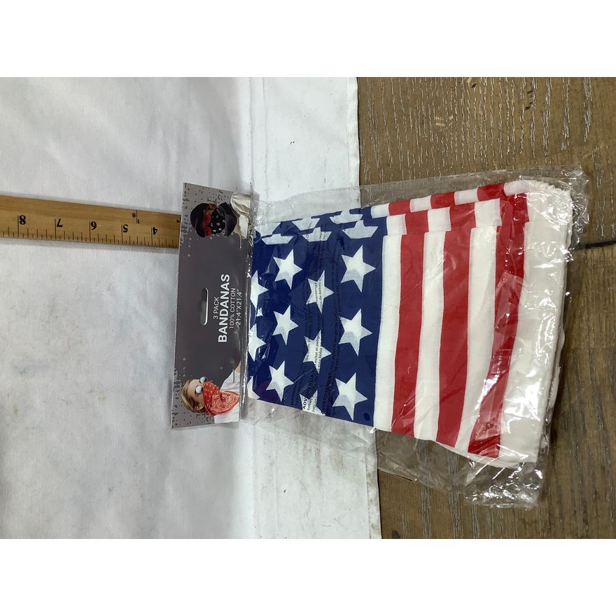 3pk American Flag Cotton Bandanas 21.4" x 21.4"