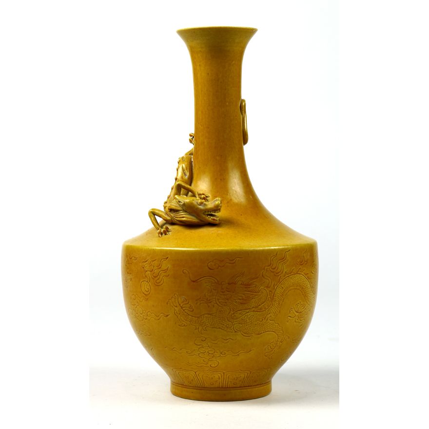 Chinese Yellow Porcelain Vase, Dragon
