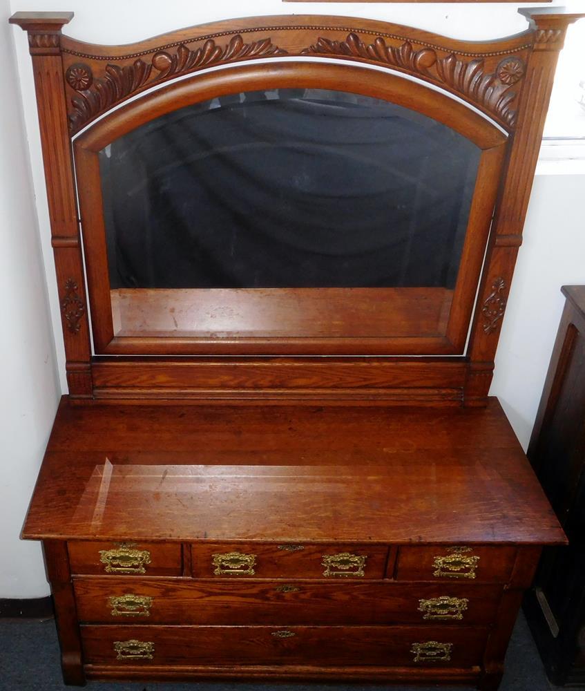 Antique Victorian 1800 S Ornate Lowboy Dresser With Beveled Mirror