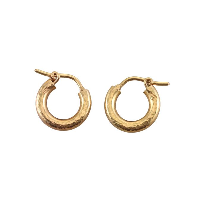 Elizabeth Locke 19k Gold Hammered Hoop Earrings