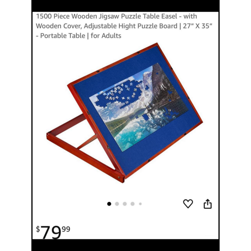 Playvibe 1500pc Wooden Jigsaw Puzzle Easel table w/ Wooden Cover & Adjustable Height 27'' x 35''