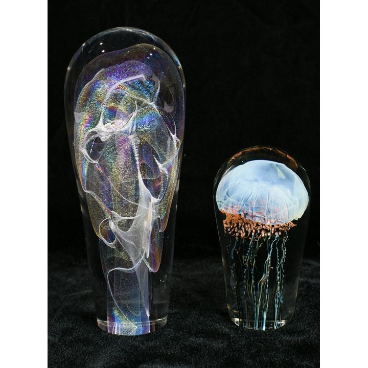 Rick Satava art glass jellyfish paperweight sculptures