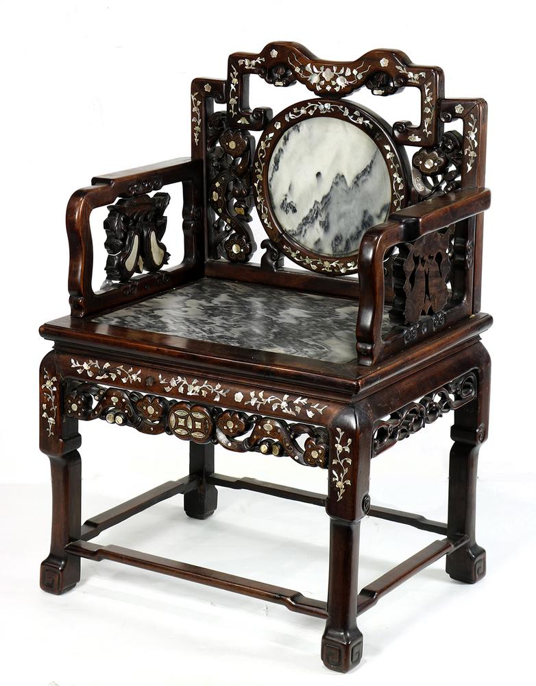 Chinese Marble And Mother Of Pearl Inlaid Chair Lofty Marketplace