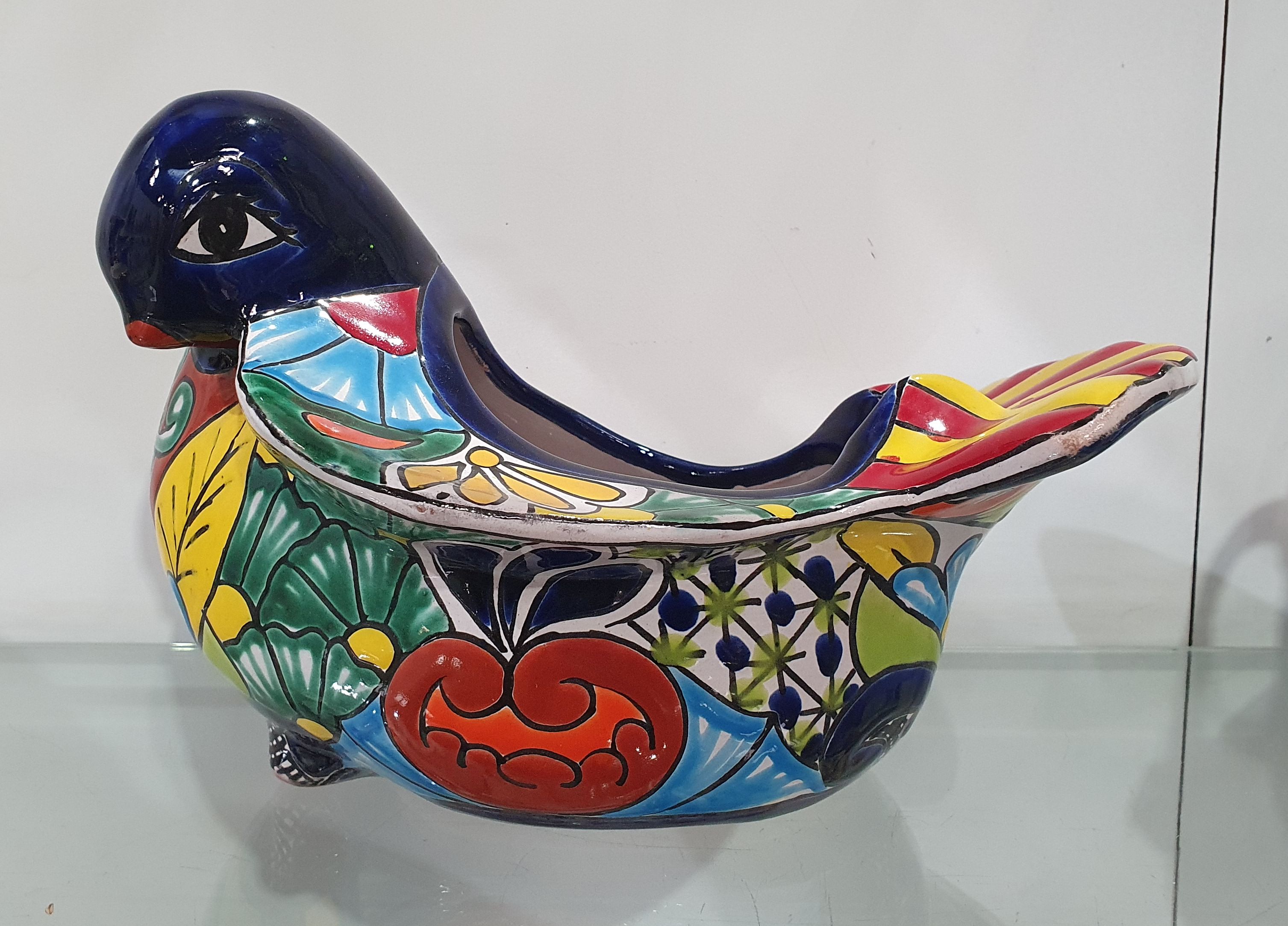 A Mexican Pottery Hand Painted Bird Planter