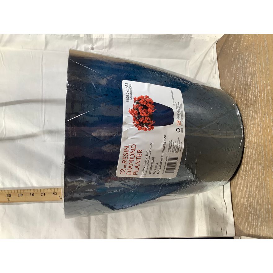 12" Resin Diamond Planter (Indigo Speckle)