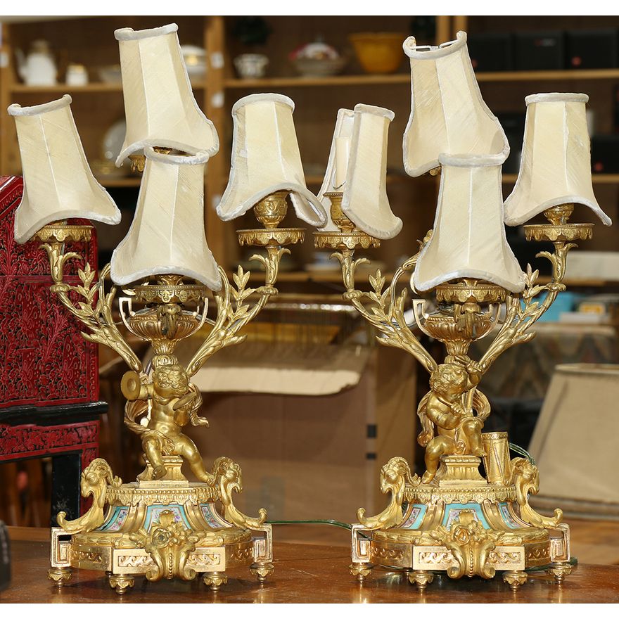 French Sevres style gilt bronze candelabra