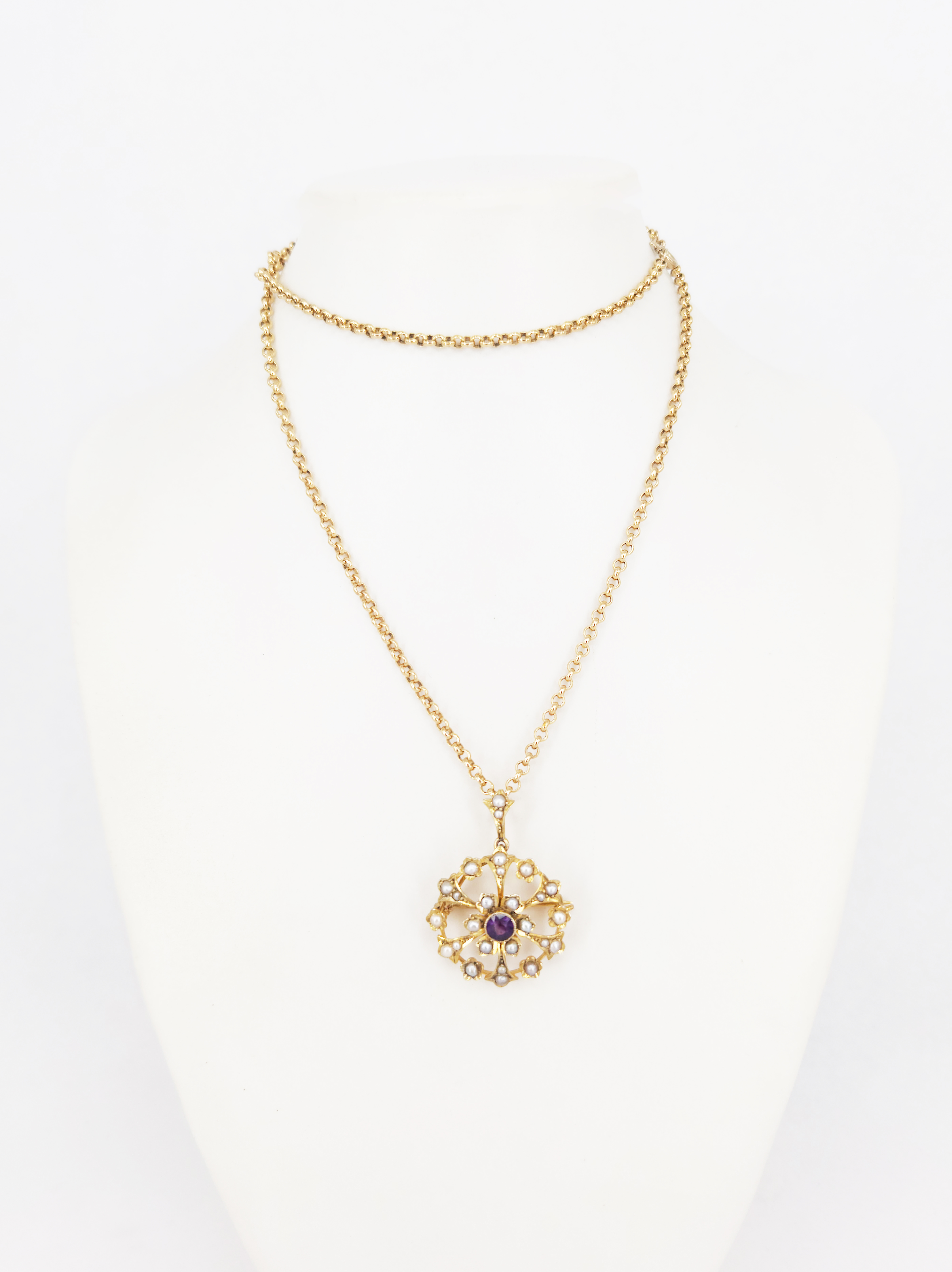 A Victorian 9ct Yellow Gold Seed Pearl And Amethyst Pendant Brooch