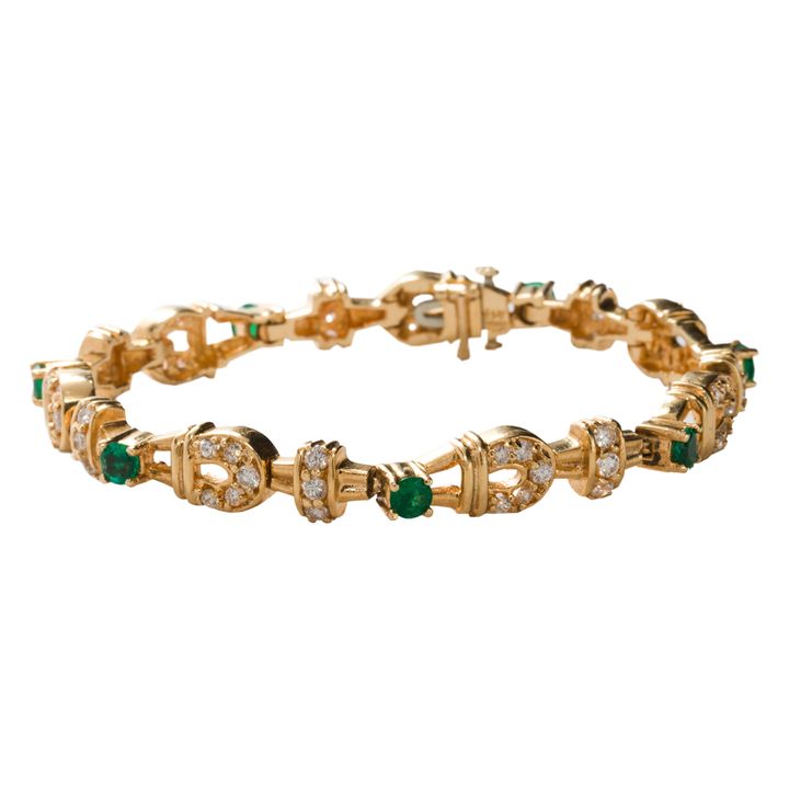 An emerald, diamond and 14k gold bracelet