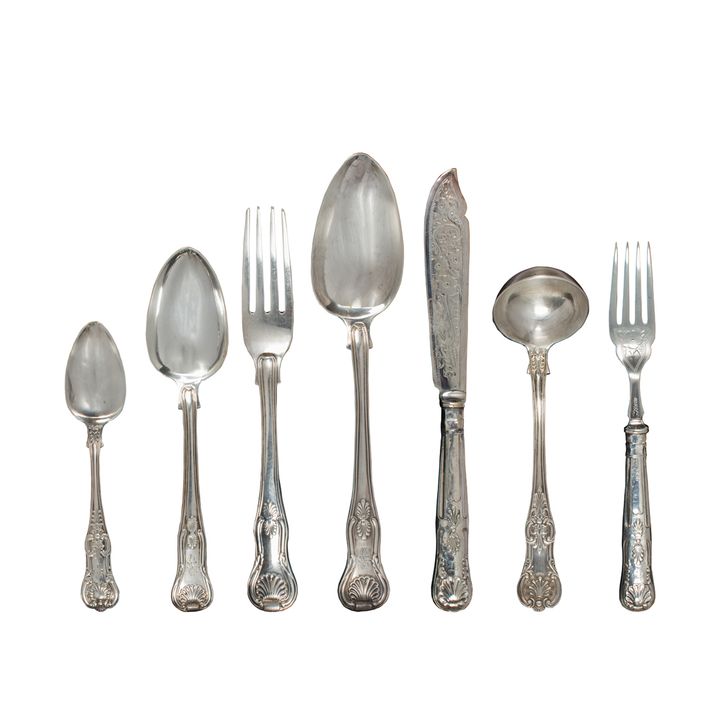 An assembled English Kings sterling flatware service