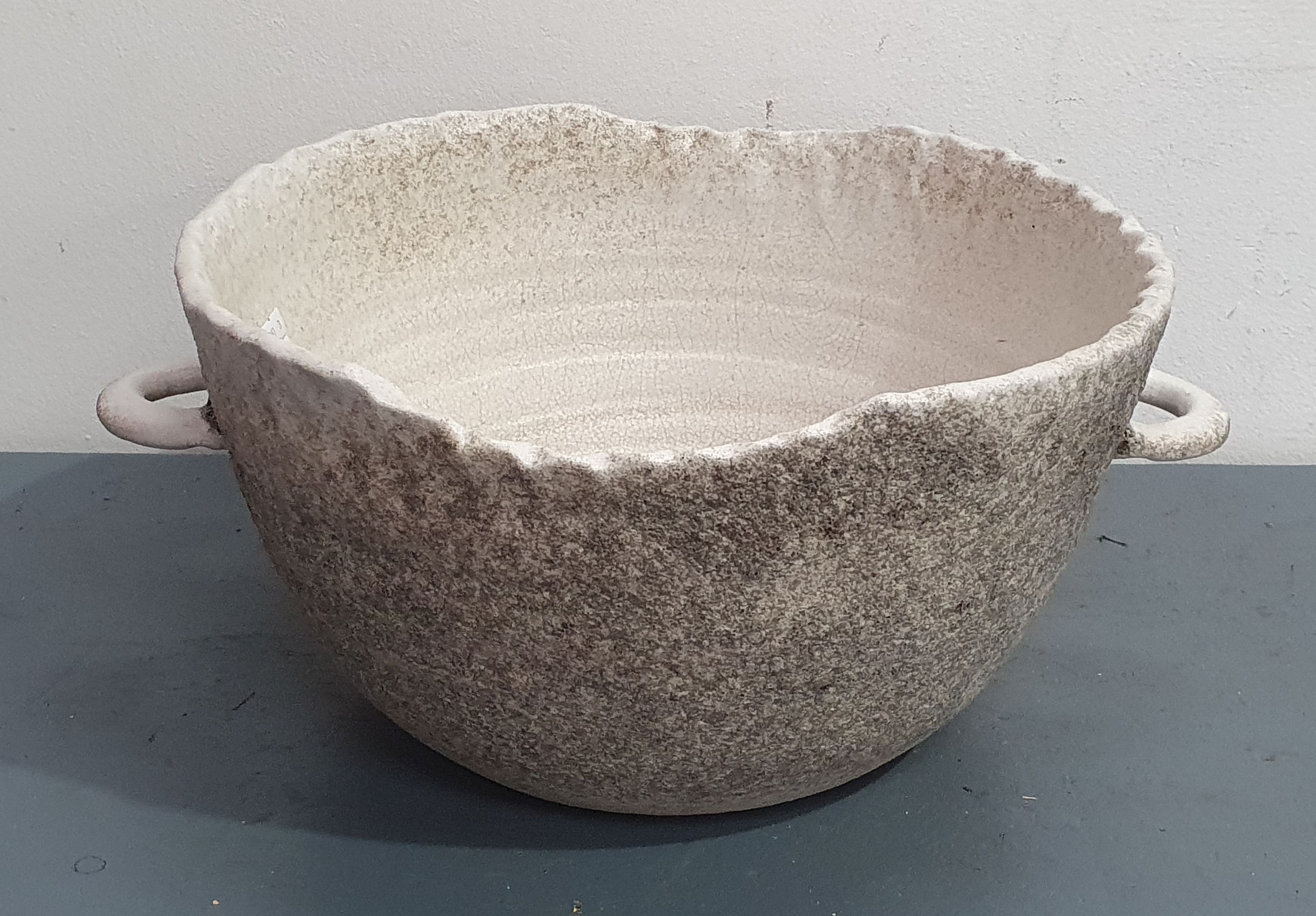 1136 · AN UNUSUAL PAINTED TERRACOTTA POT WITH HANDLES