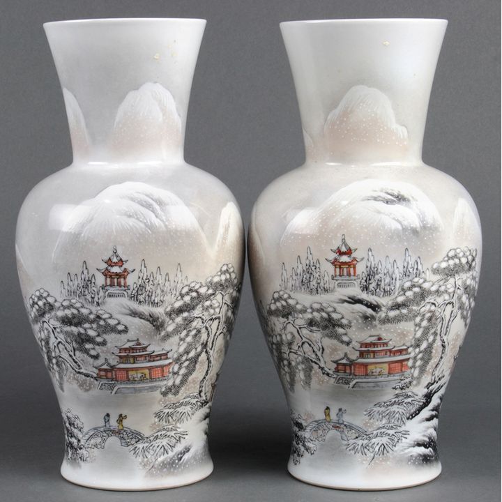 Chinese Porcelain Vases, Snowy Landscape
