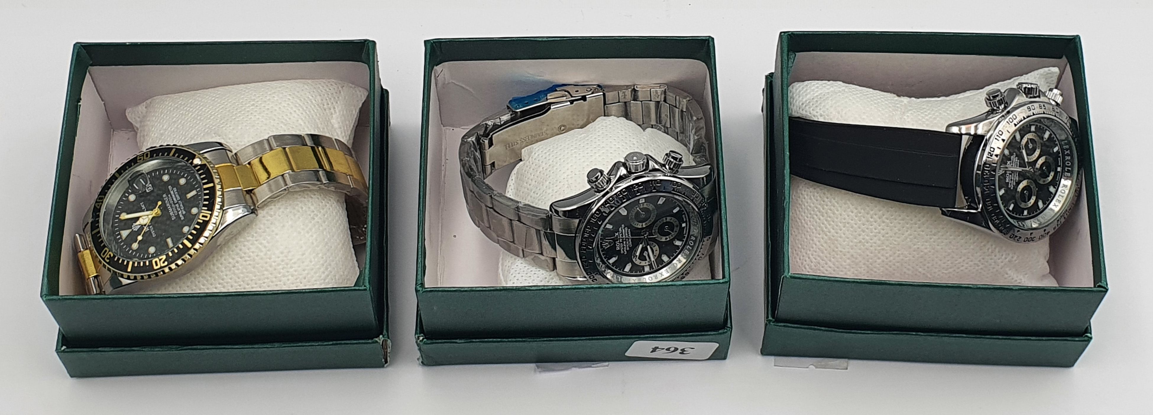 364 · THREE REPLICA WATCHES