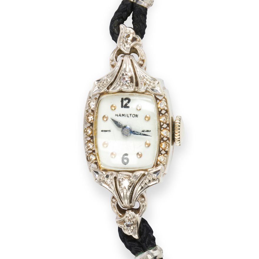A diamond and fourteen karat white gold dress watch, Hamilton