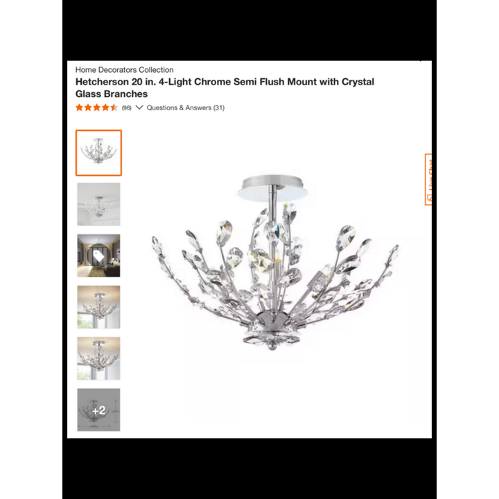 Home Decorators Collection 4-Light Chrome Semi Flush Mount w/ Crystal Glass Branches 20"x13"