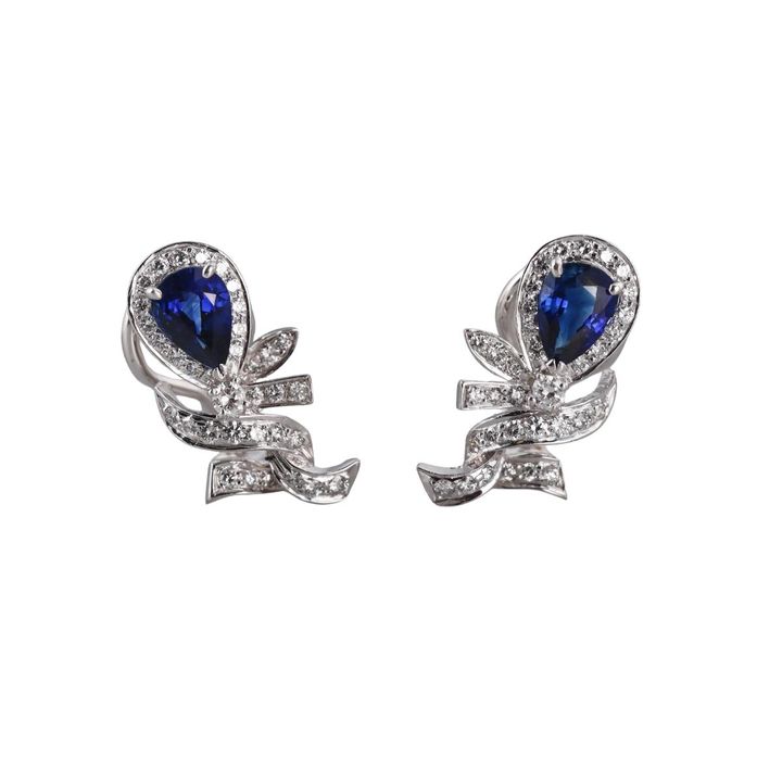 18k Gold Diamond Sapphire Earrings