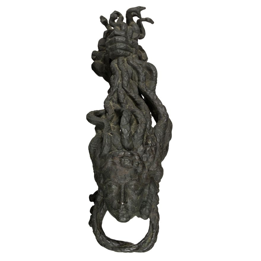 An Emile Antoine Bourdelle (1861-1929) patinated bronze 'tete de Gorgone' (head of Medusa) door knocker