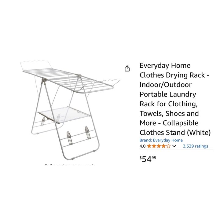 Everyday Home Clothes Drying Rack- Indoor/Outdoor Portable Laundry Rack- White, 58.2'' D x 22'' W x 40.4'' H In Box