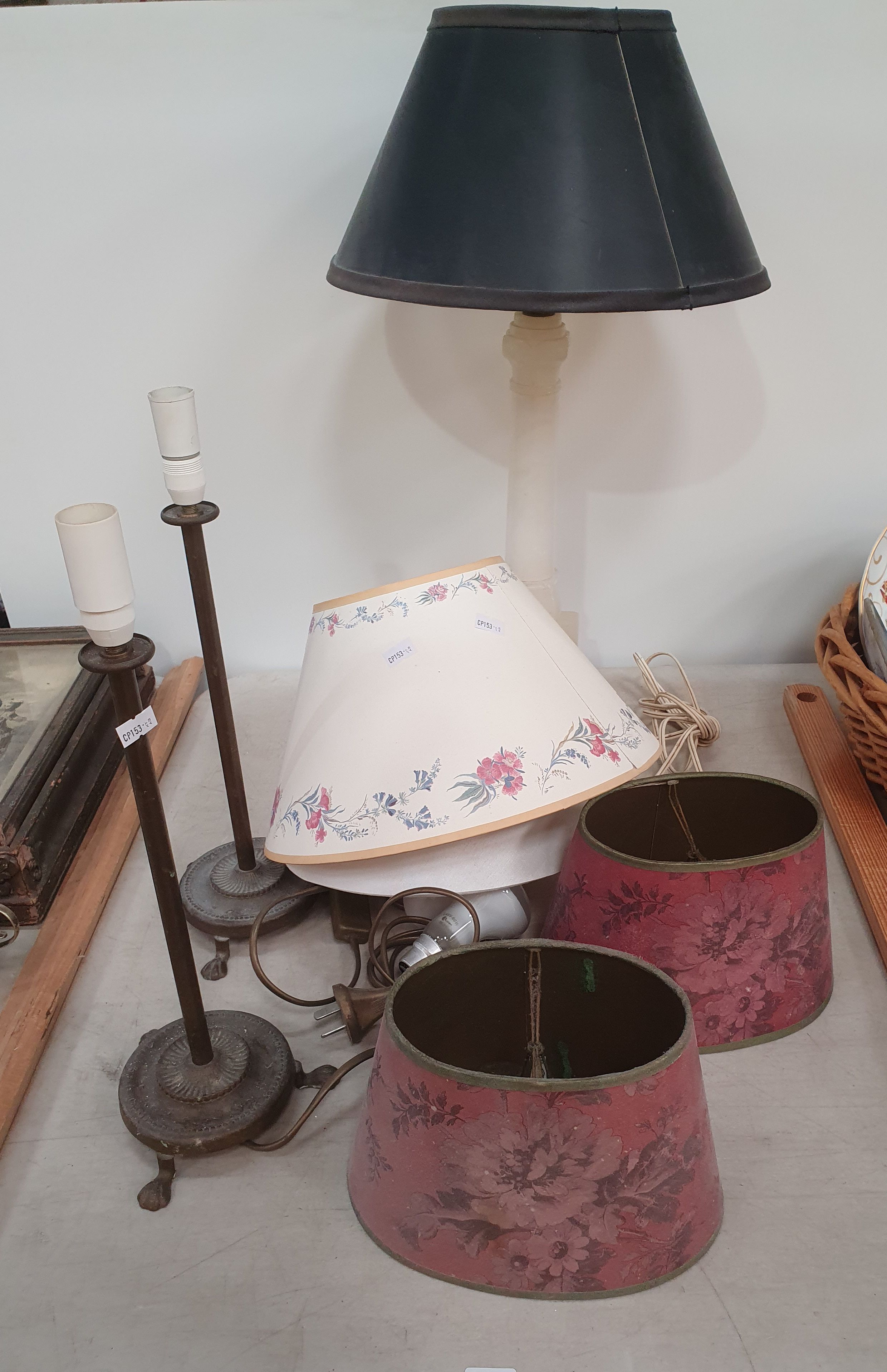 54 · A PAIR OF BRASS TABLE LAMPS AND ONE OTHER