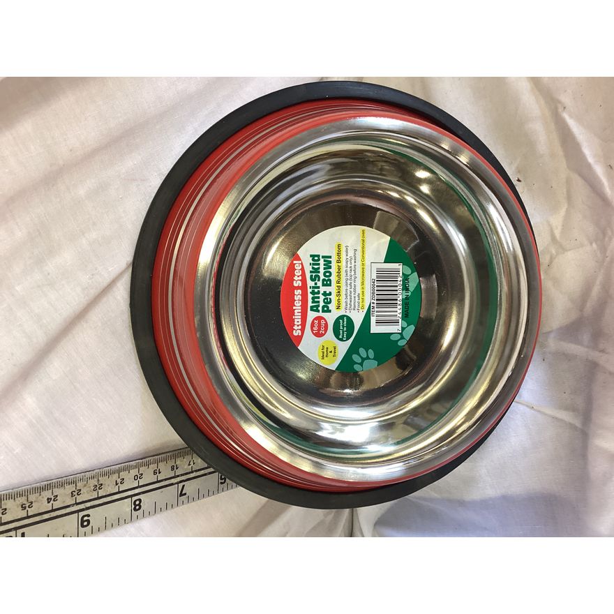 Stainless Steel Anti- Skid Pet Bowl- 16oz/2Cups (Red)